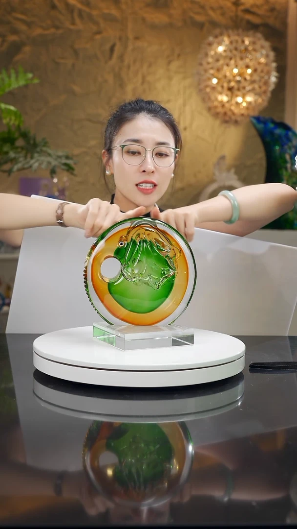 手工艺品琉璃琥珀绿大象摆件