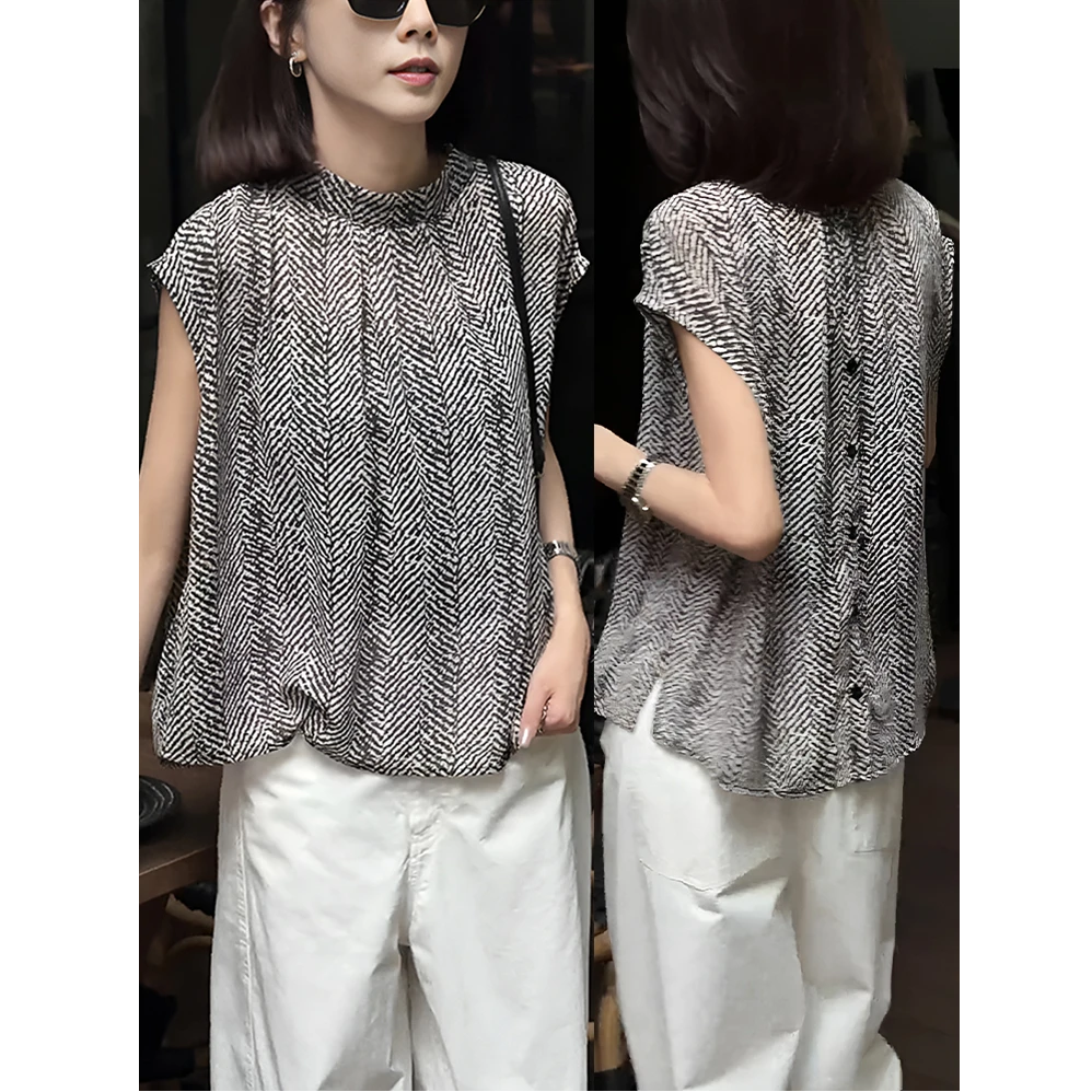 复古原宿风小飞袖雪纺衬衫女款2025夏季新款独特别致小衫气质上衣