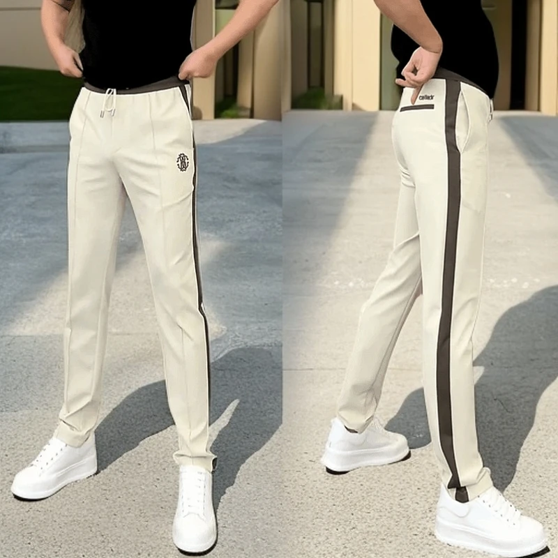 2025春季阔腿直筒裤子男韩版潮流修身休闲裤宽松条纹运动卫裤