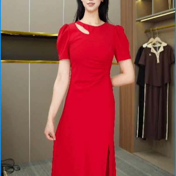 【F-713】2025夏季新款收腰显瘦中长款女装