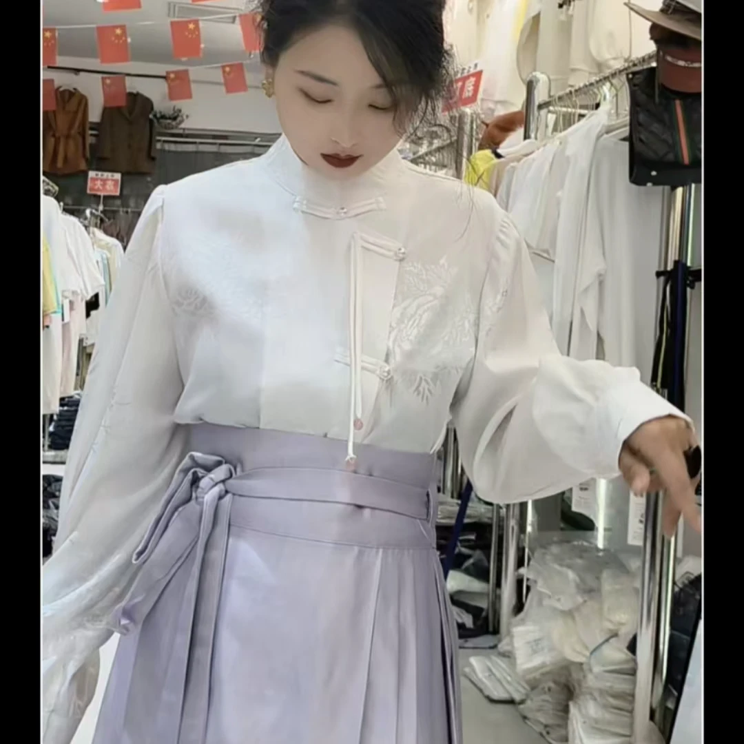 衬衫气质网红时尚百搭中国风夏季复古中式提花立领汉元素290