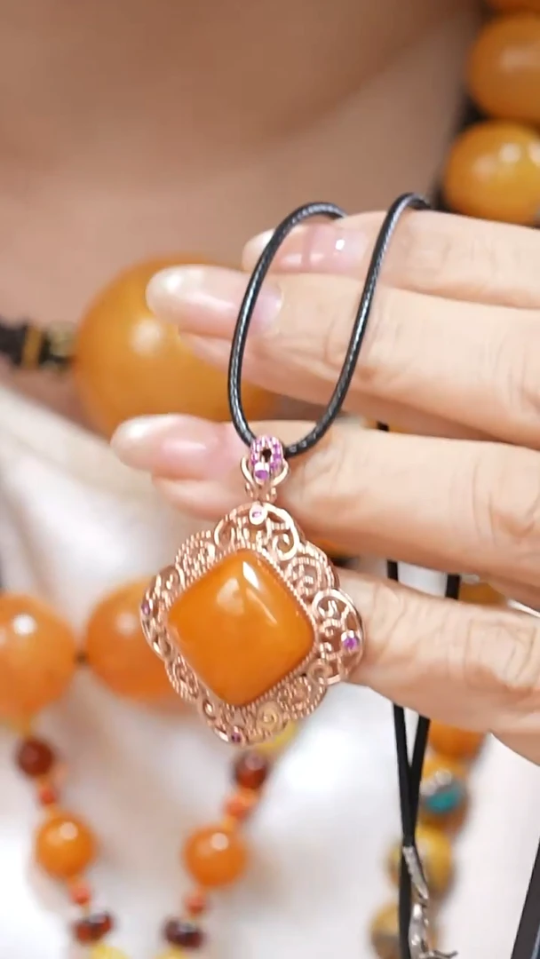 蜜蜡颈饰银S925镶嵌3435天然蜜蜡珠宝奇石云端妖孽妖花全部保真