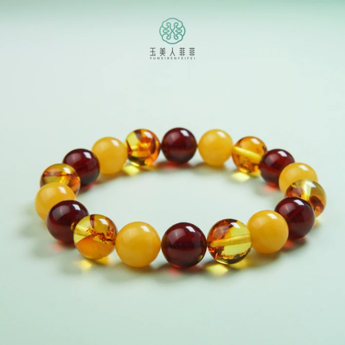 石惑珠宝%琥珀单圈圆珠手串约10mm%多样性发一