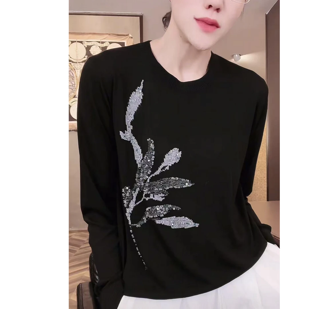 奥地利兰精 进口醋酸 宝家2025新款圆领套头橄榄叶 长袖 CX0198