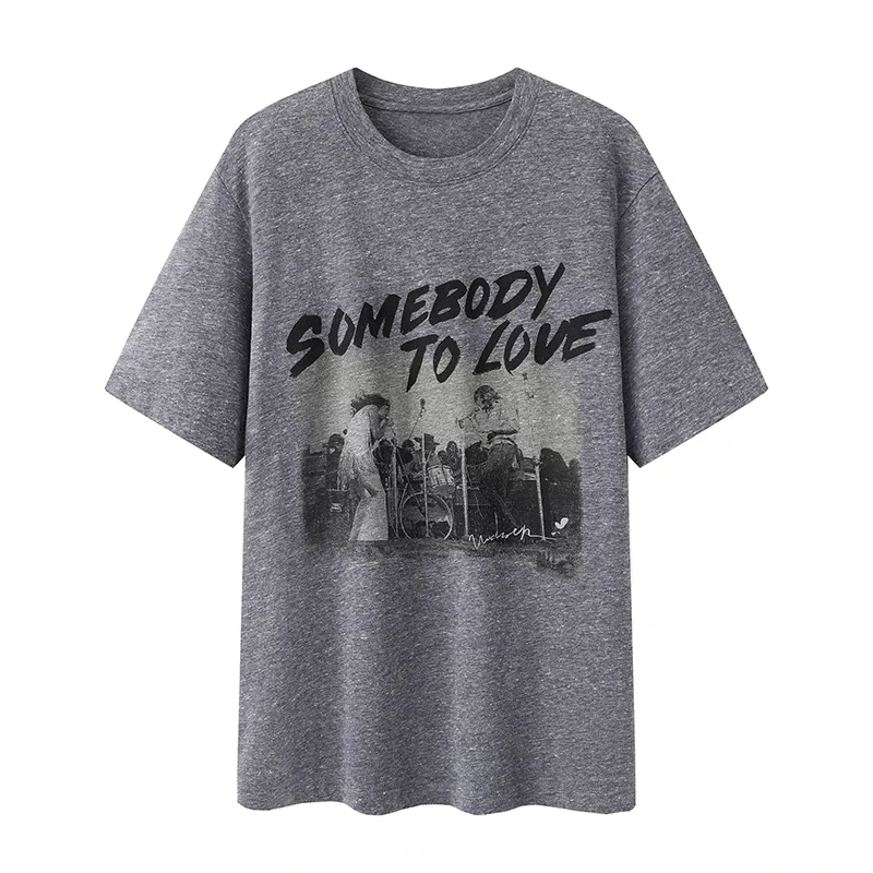 1499【秦岚同款】短袖T恤2025春新品做旧摇滚印花宽松