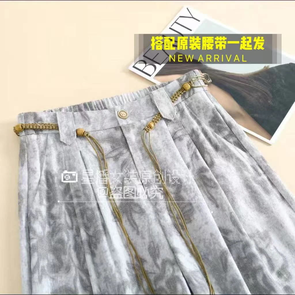 【夏季上新xh】y墨染亚 麻天蚕 丝新中式薄款凉皱显瘦直筒阔腿裤YB