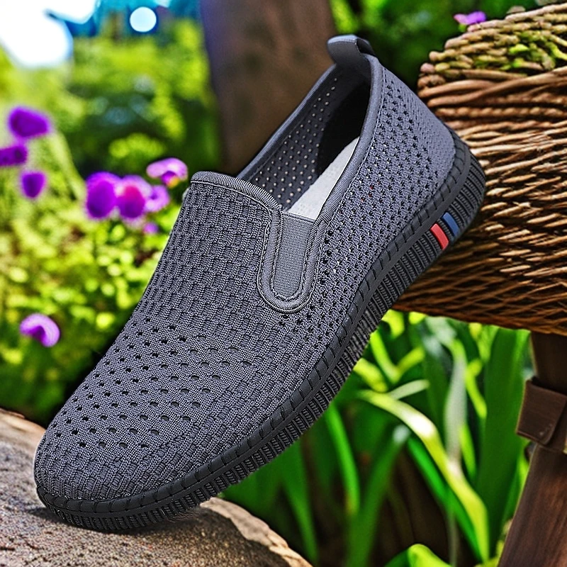 老北京布鞋夏季男网鞋镂空网面透气休闲爸爸鞋橡胶软底老人健步鞋