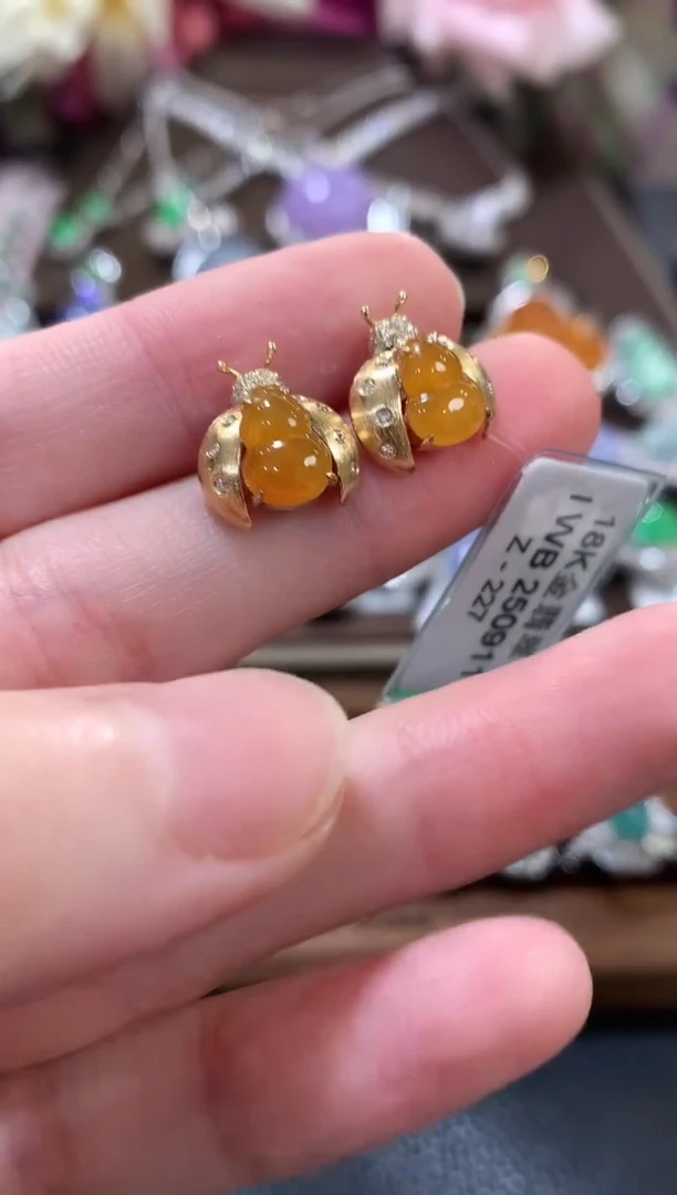 18K金镶嵌翡翠耳饰c38