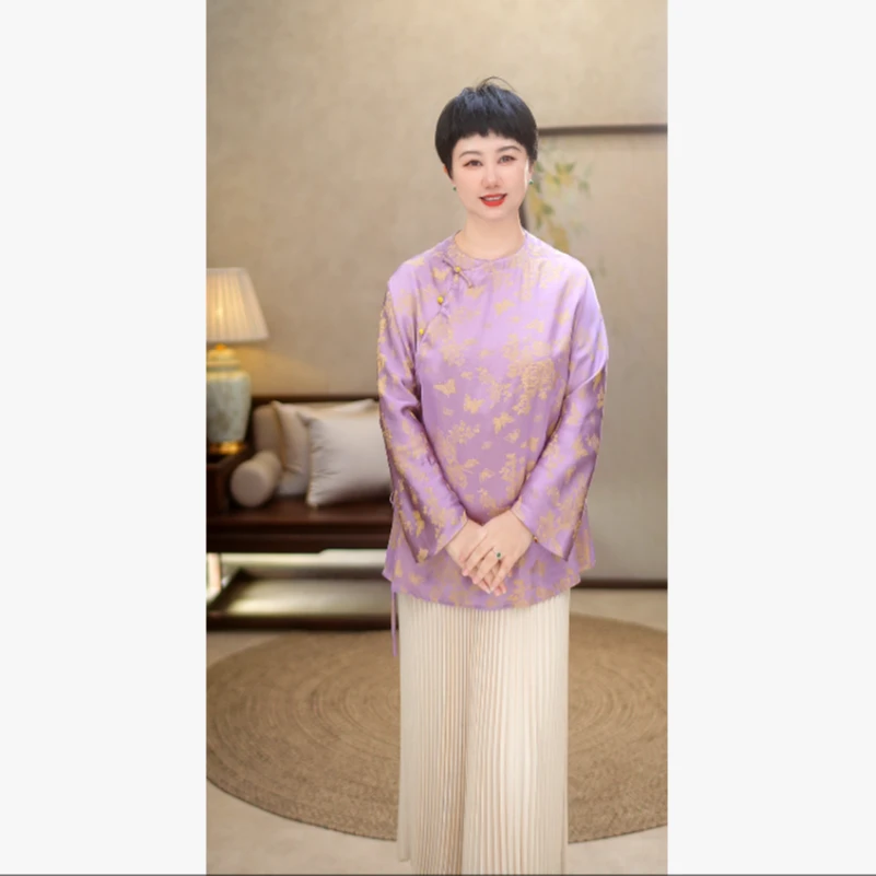2025年春秋夏高端提花新中式全开襟上衣A3728
