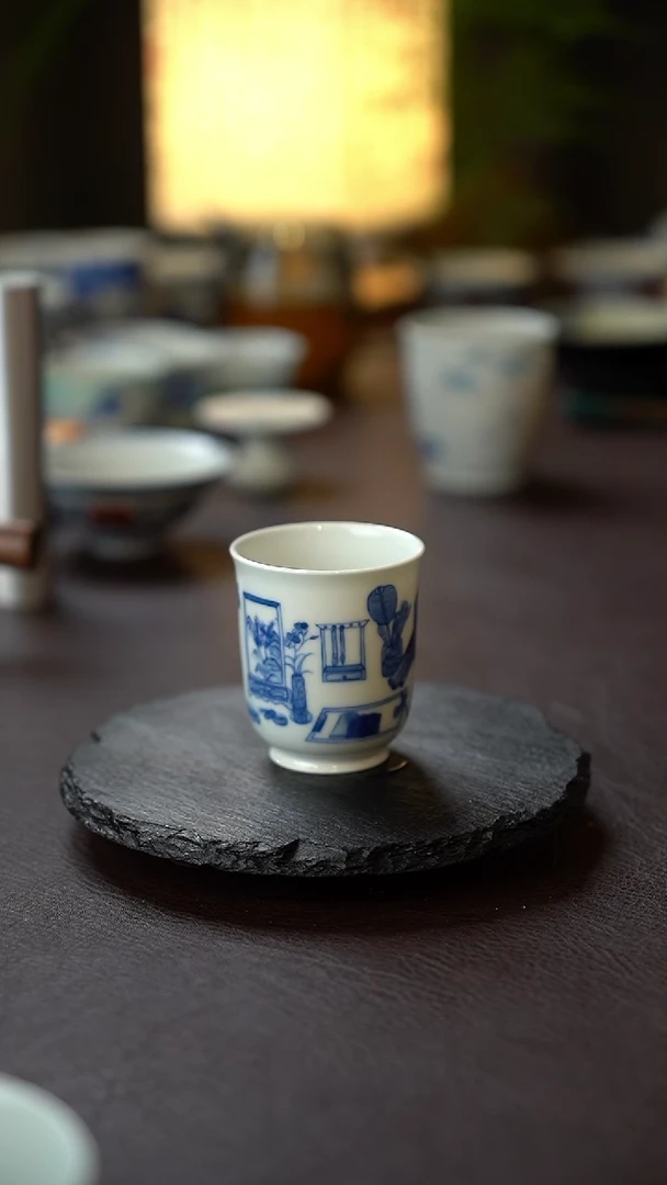 景德镇全手工手绘青花清供直口主人杯