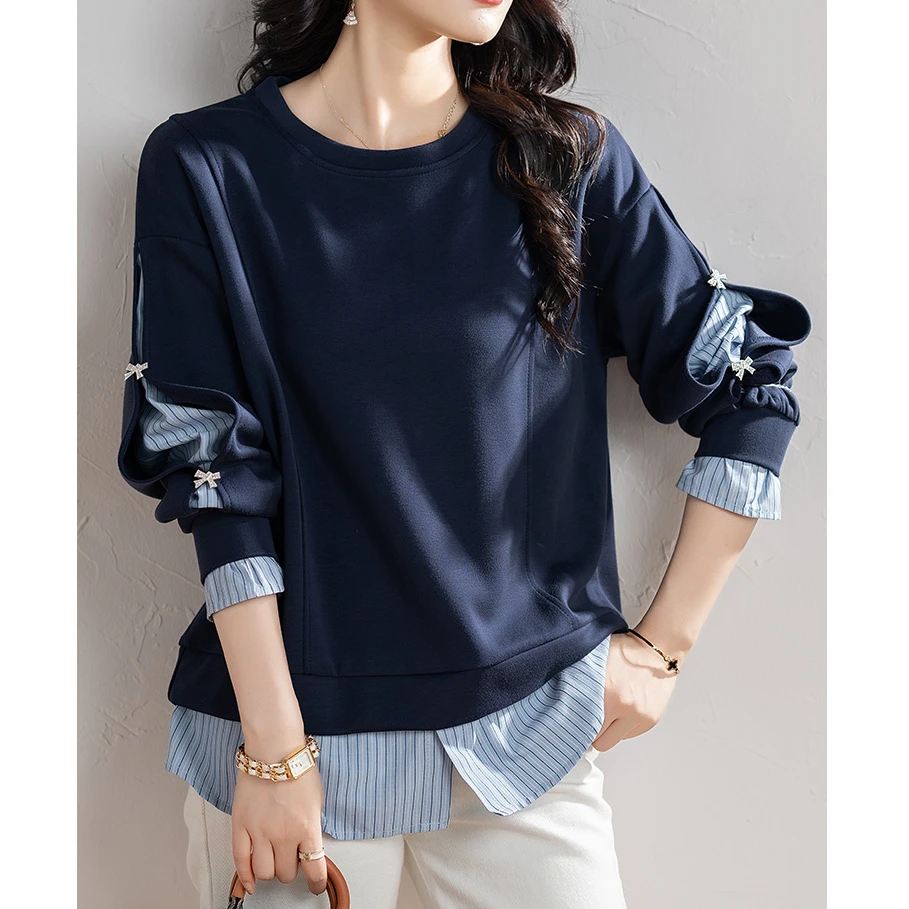 拼接假两件卫衣春秋新款宽松设计感休闲上衣