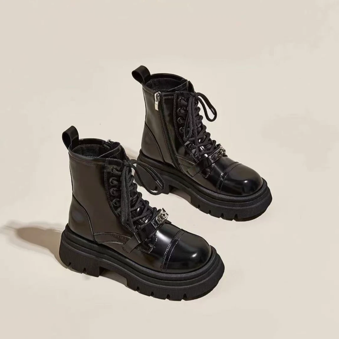 28281 冬季新款时尚休闲百搭厚底增高马丁靴加绒