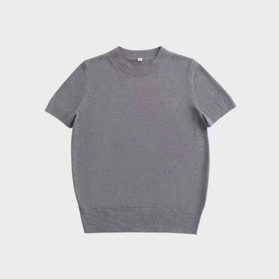 【腔调】100精纺高支纯色针织衫春夏新款基础棉质短袖T恤圆领针织