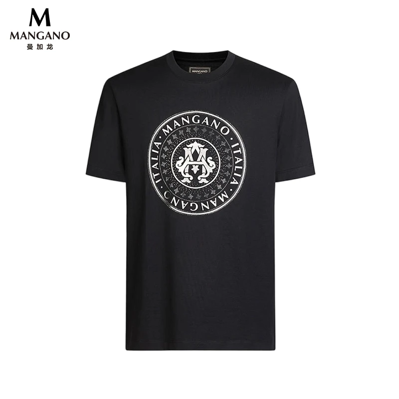 曼加龙100%进绒棉春季高级感烫钻时尚圆领短袖男t恤1260