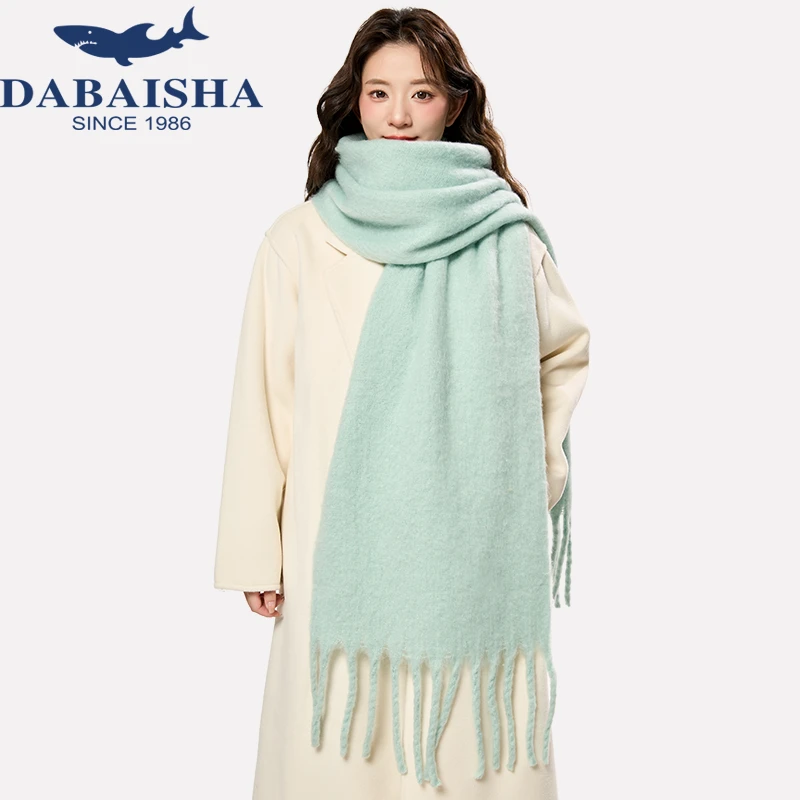 2025冬新款毛绒薄荷绿围巾女纯色加大加厚保暖百搭情侣围脖披肩男