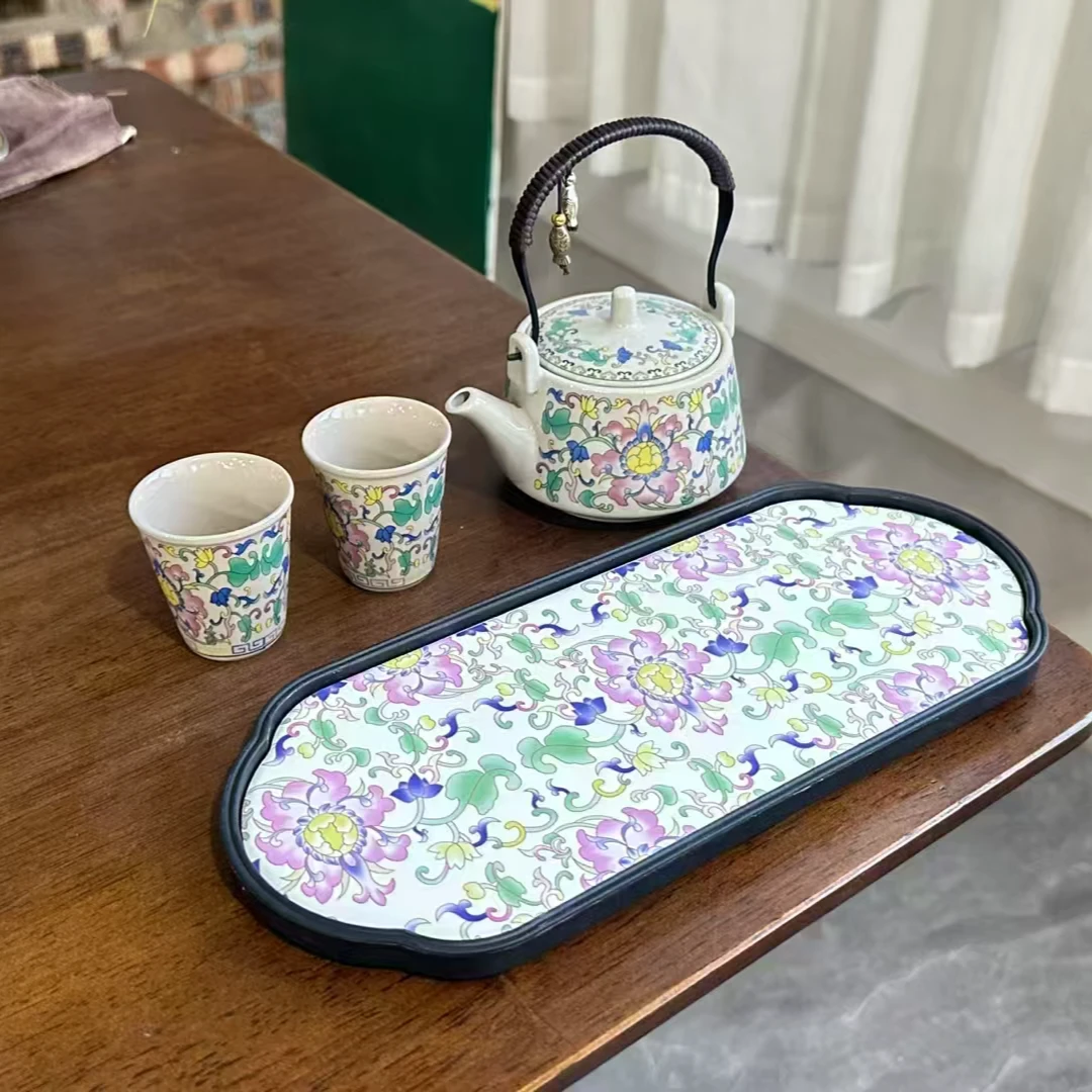 【闪购商品】冰灰珐琅彩提梁壶1壶2杯+小号吸水干泡盘ZHCJP00426