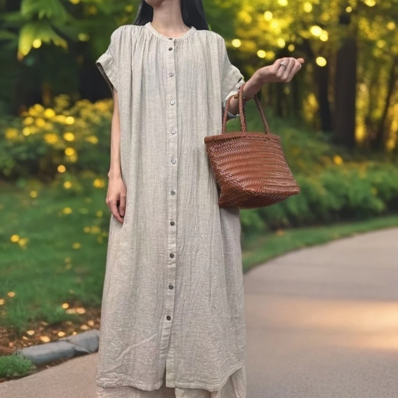 珈瑶原创《气质格调》55亚麻45棉气质款巨舒服连衣裙025款