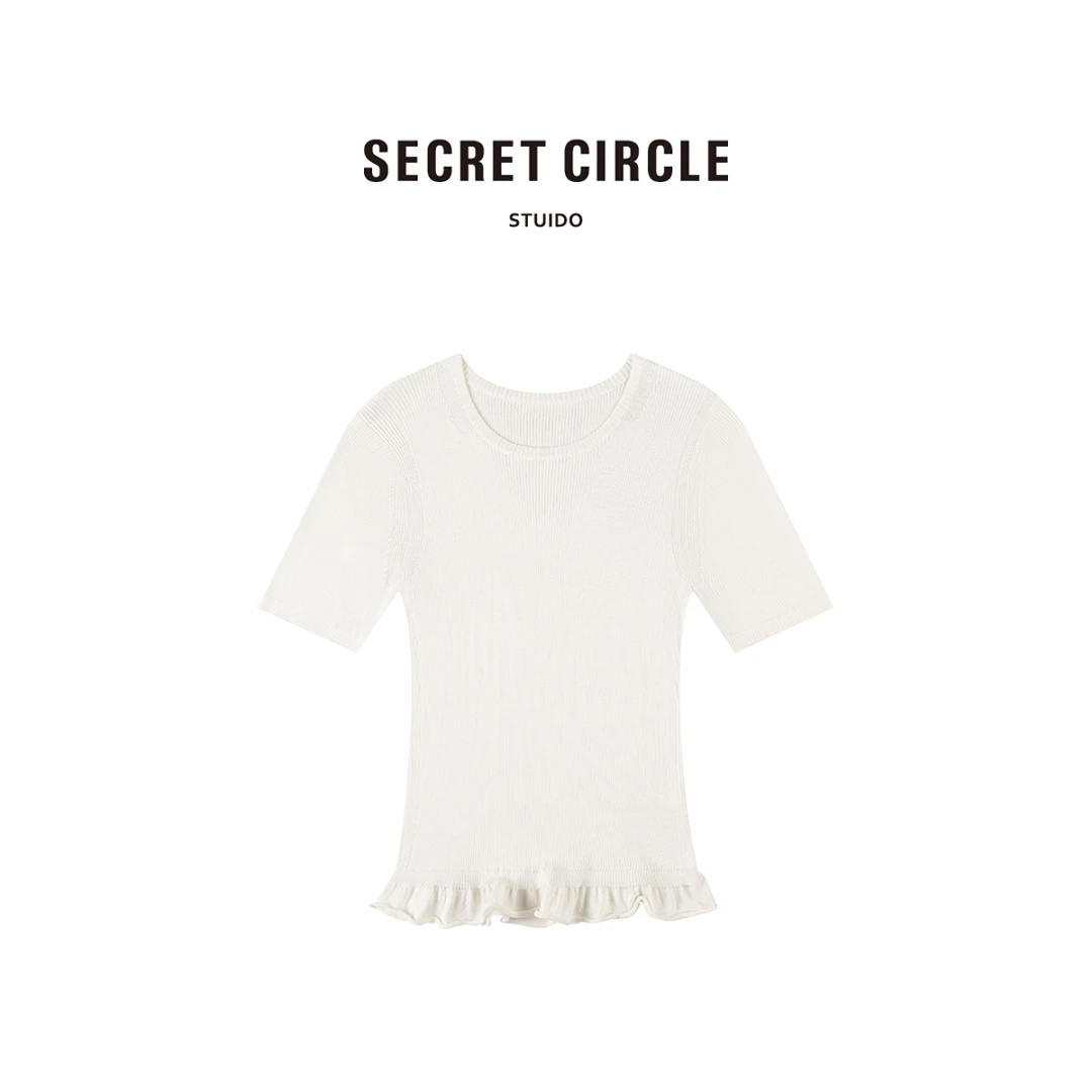 SECRET CIRCLE·秘社 -针织短袖上衣修身下摆荷叶边设计18772