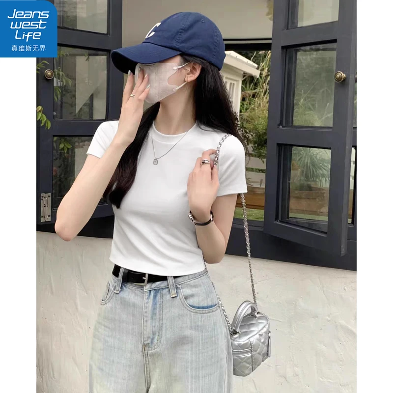 真维斯无界圆领短款T恤显瘦夏季小众韩版设计感百搭女士上衣休闲