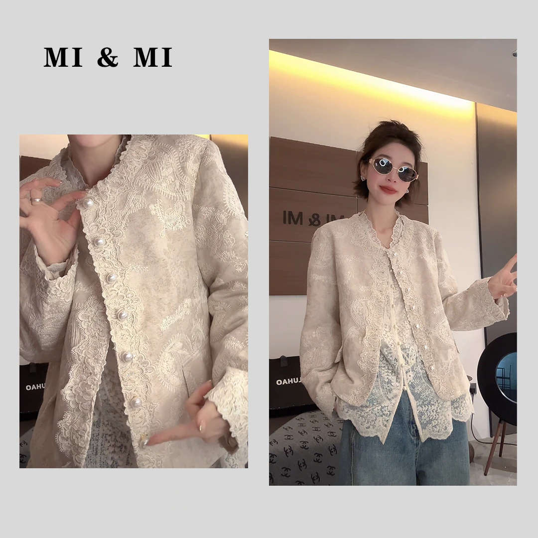 【米米私服】 春季新款腰果花蕾丝领边外套 2502-077