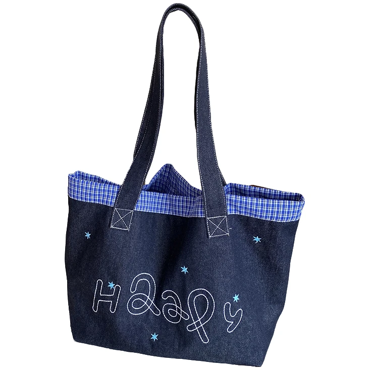 日系牛仔包ins通勤百搭单肩包简约休闲帆布包包女新款大容量托特