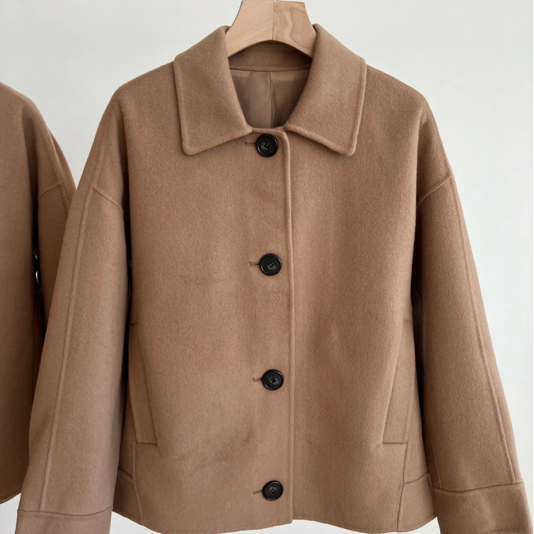 韩国原单双面羊绒短款外套夹克