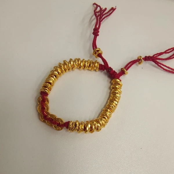 【水贝黄金】编织红绳足金盘缠五帝配饰