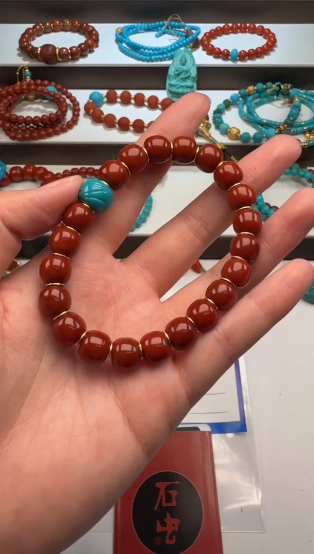 18K金镶嵌手串手串南红玛瑙张**～配饰配饰