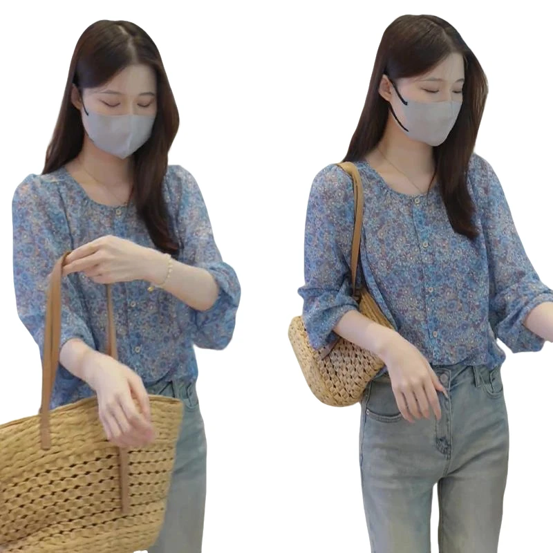 女装法式衬衫碎花上衣七分袖小衫2025秋季新款气质显瘦时尚小众潮