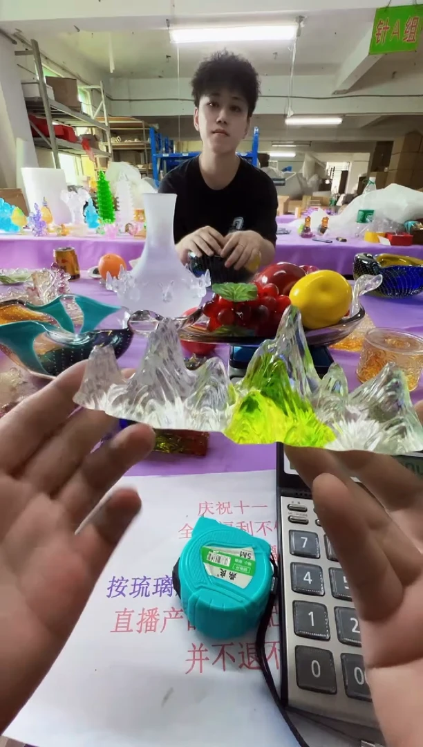 手工艺品琉璃?*棠古法琉璃千里江山摆件