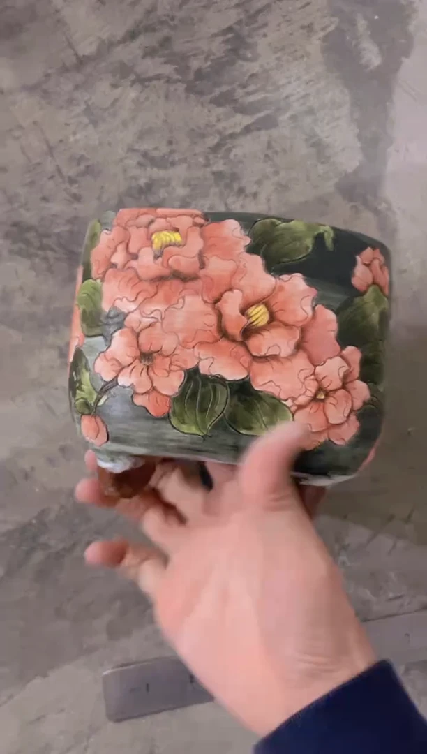 摆件58陶花岛花盆罐—手工痕迹默认，大小会有1-2公分误差