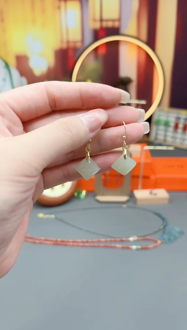 银S925镶嵌和田玉耳饰x14