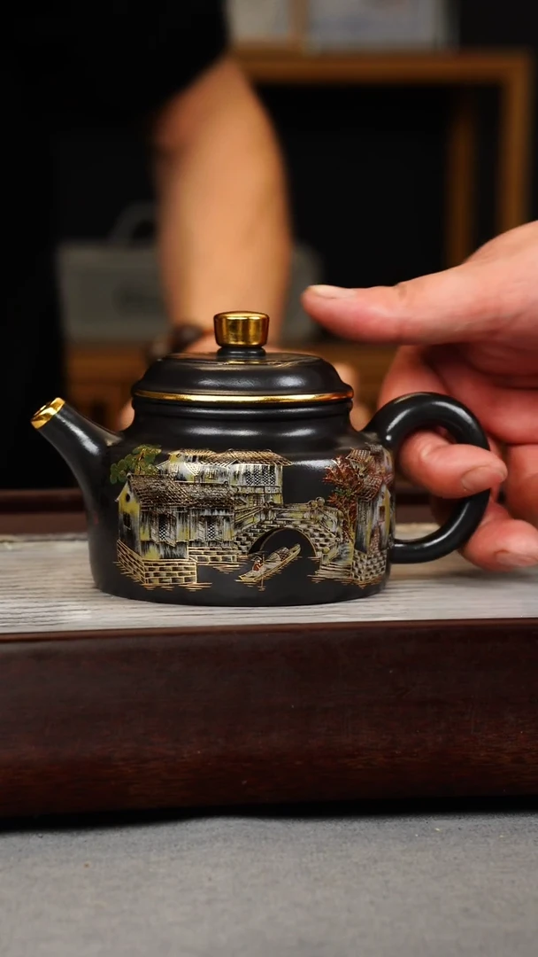 【闪购商品】紫砂茶壶石黄 德钟 忆江南珐琅彩