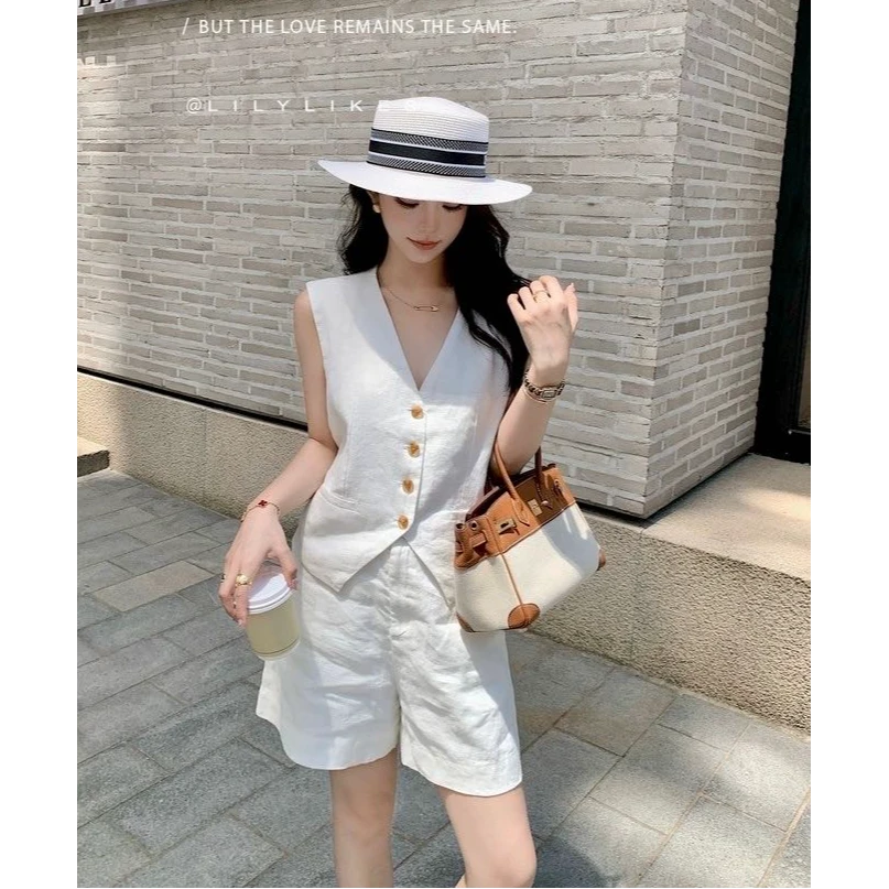 纯欲慵懒风女装洋气衣服莱赛尔亚麻老钱风套装松弛感 NRX2375 CC