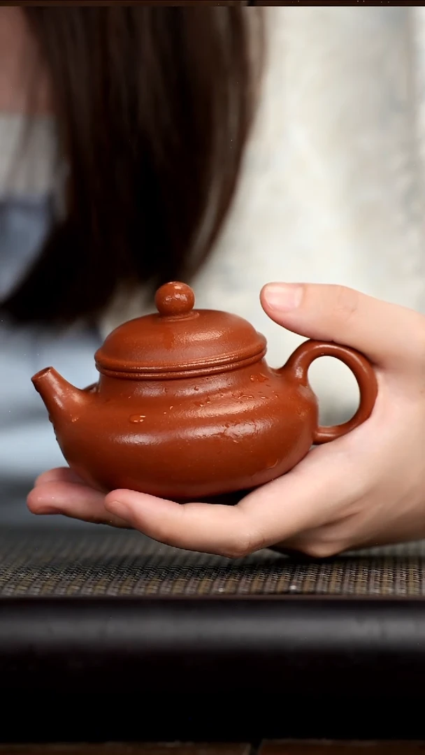茶壶紫砂朱泥光素扁容天150cc