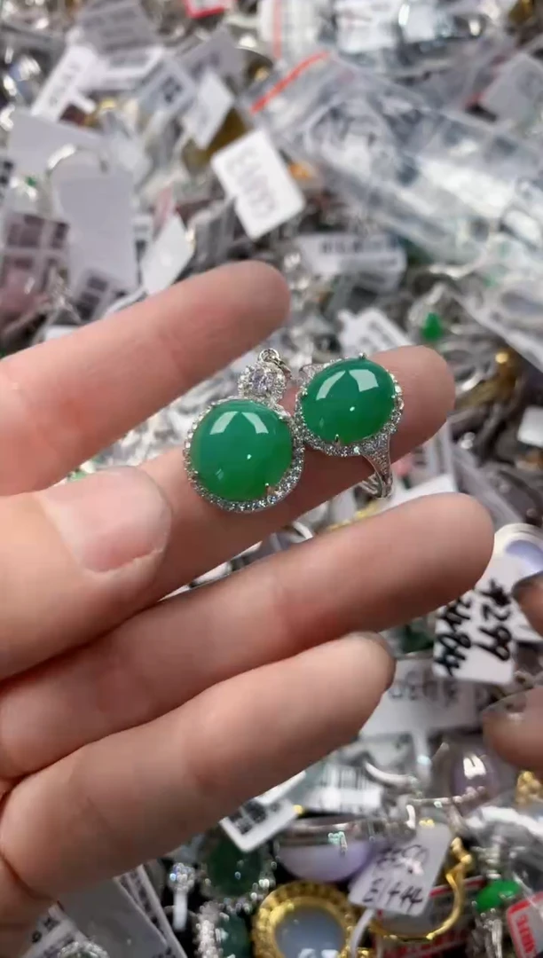 银S925镶嵌戒指翡翠666   3