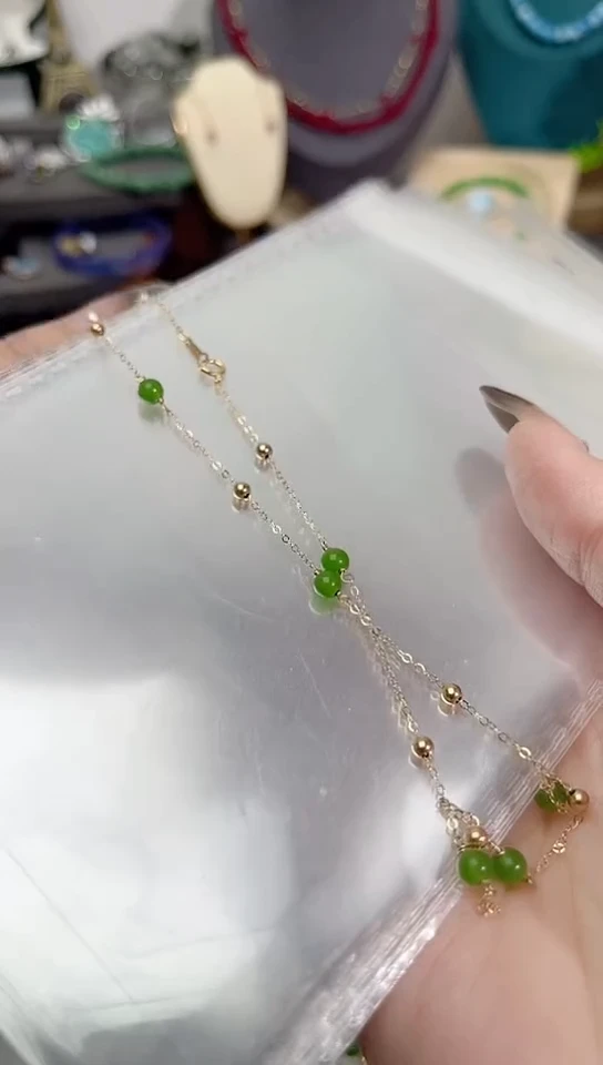 【闪购商品】和田玉（碧玉）颈饰14K金镶嵌满99