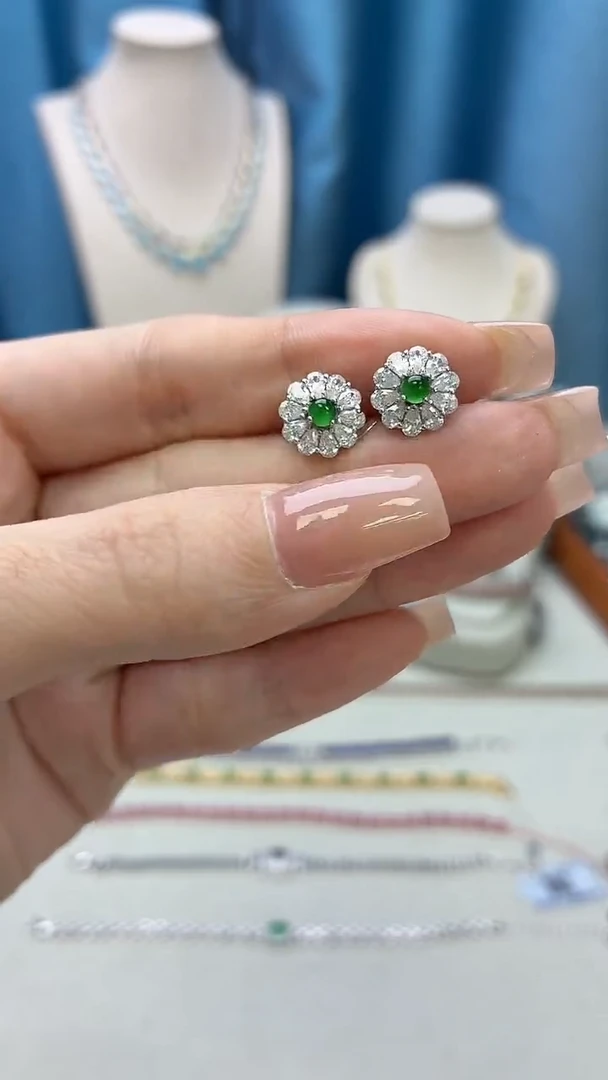 银S925镶嵌翡翠耳饰364JH0101产品一个（多样性）