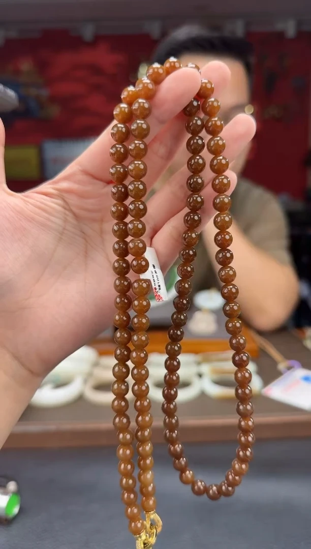 和田玉未镶嵌颈饰且末糖108颗多圈卡8