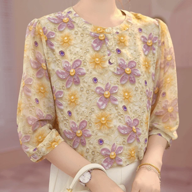 [高品质]气质优雅时尚碎花衬衫#2138-39