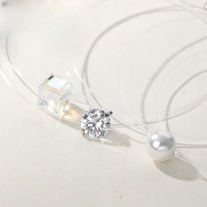 钛钢玻璃项链 Summer人鱼之泪项链鱼线圆珠吊坠女小清新锁骨链