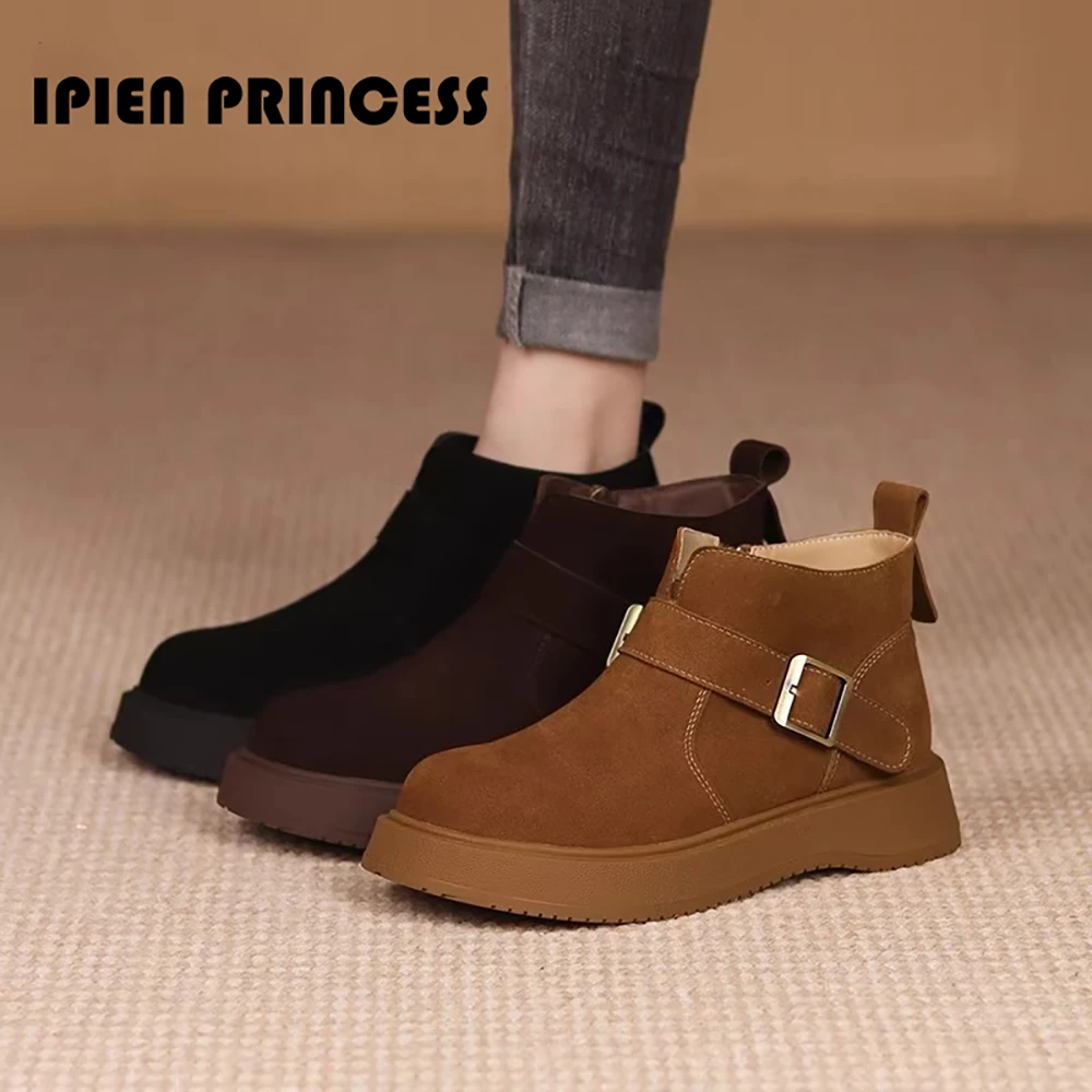 百搭短靴复古时尚平底保暖雪地靴2025秋冬新款厚底加绒休闲短靴女