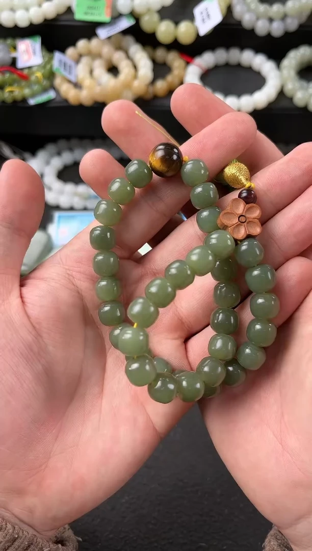 【闪购商品】和田玉手持未镶嵌若羌青黄口老型珠手持卡10微色差