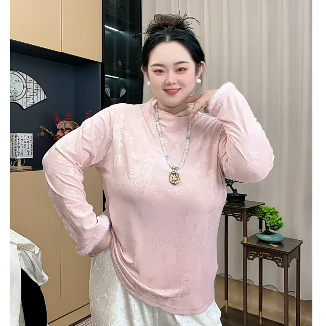 胖小旭【蝴蝶衫】国风新中式半高领长袖加绒宽松显瘦打底衫上衣女