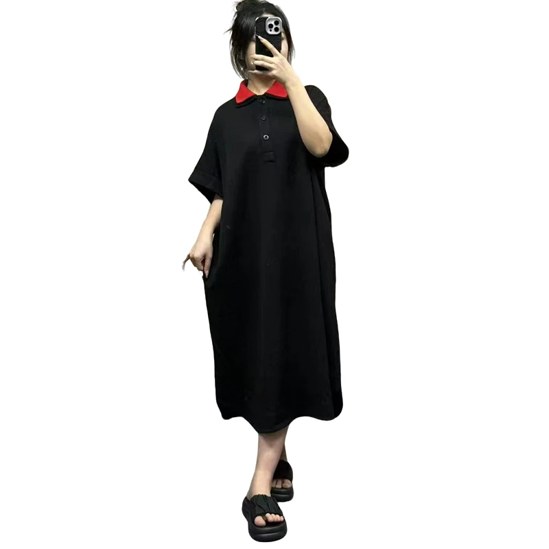 芳姐家  2025夏季新款欧韩时尚双领撞色设计师款连衣裙女显瘦