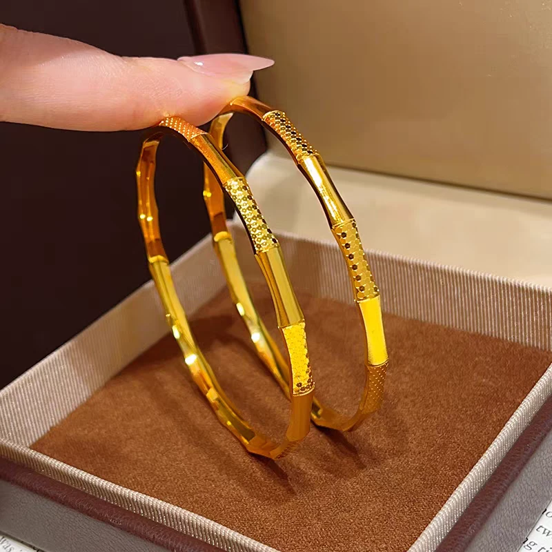 铜合金手镯 999镀K古法拉丝竹节闭口经典不掉色精美10