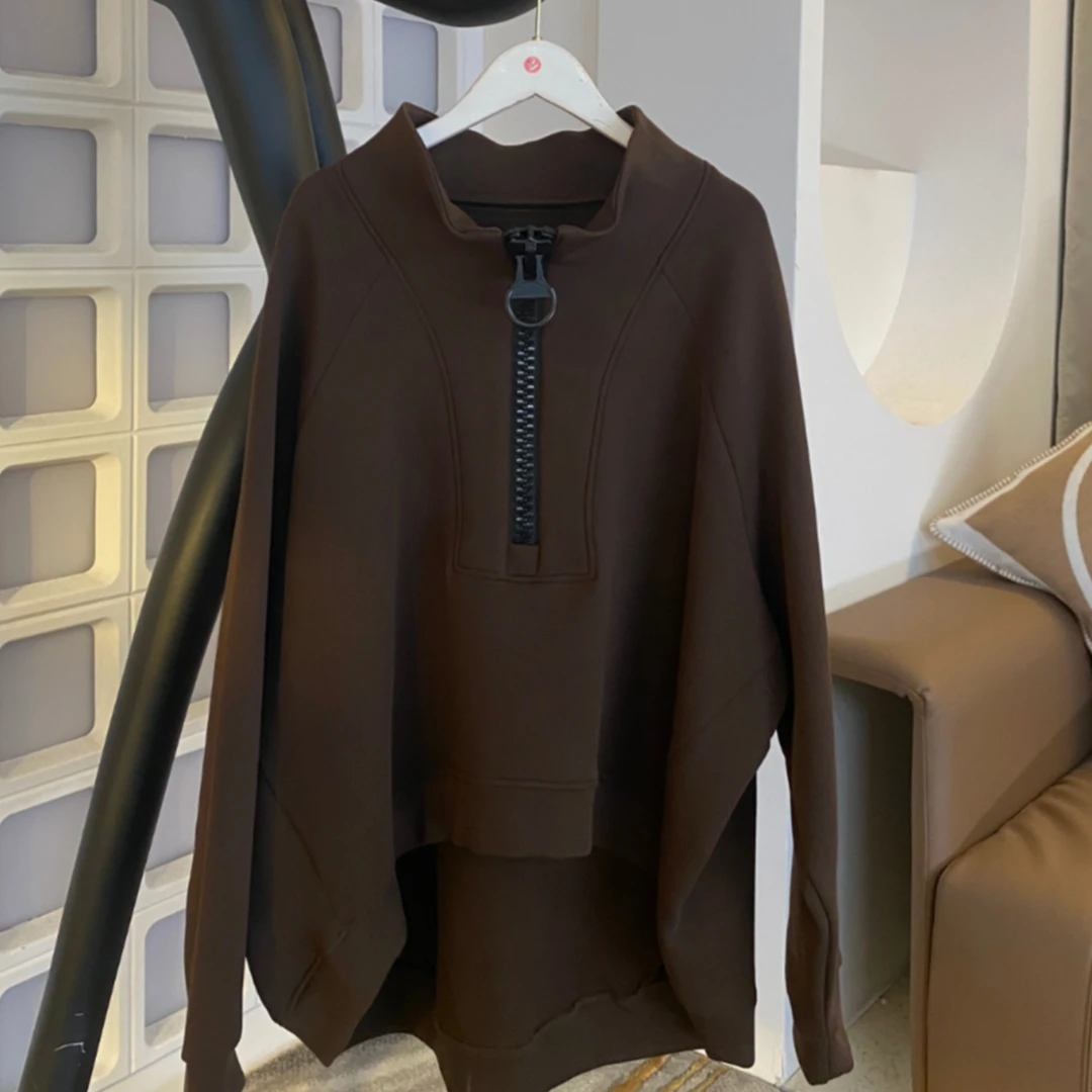 （萱萱严选）新款时尚简约宽松休闲加绒加厚拉链卫衣