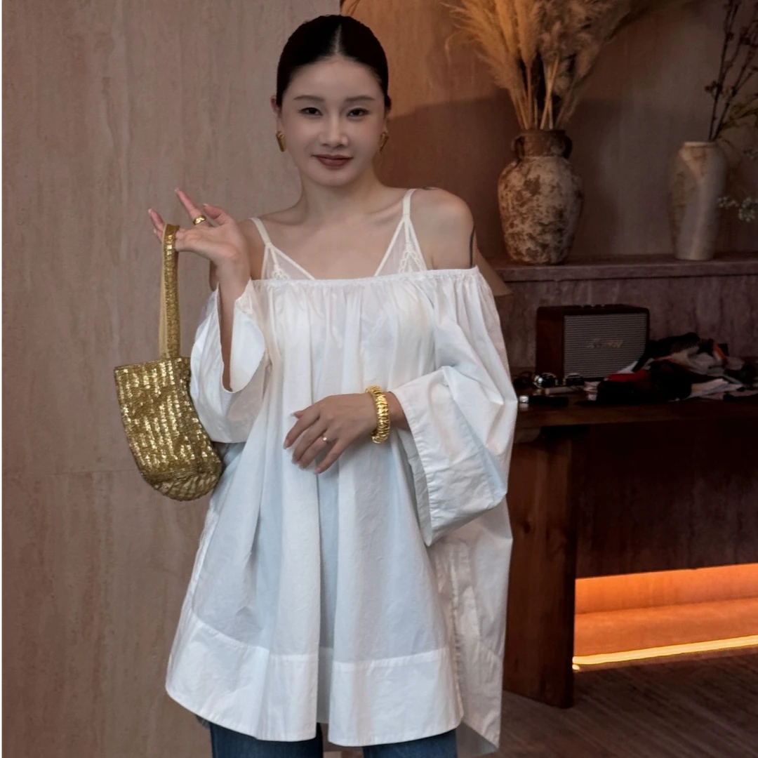【CHU/2025SSNEW】原创设计《雅昕》一字肩衬衣NH2515