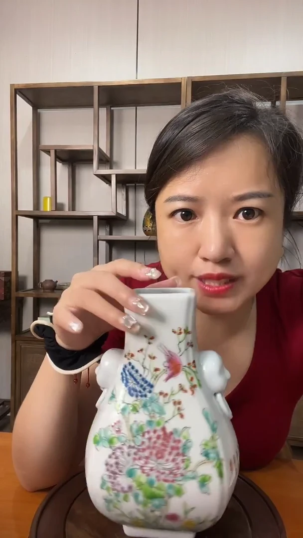陶瓷景德镇陶瓷紫砂茶周边粉彩双耳瓷瓶1105