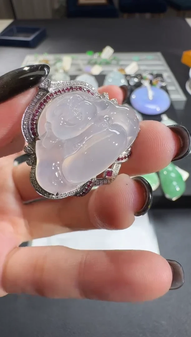 吊坠(不含链)18K金镶嵌翡翠【源头工厂】钻石镶嵌